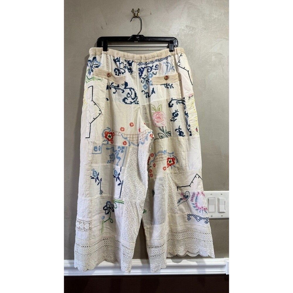 Free People Wallflower Pull-On Pants Embroidered Patchwork L Imperfection - Picture 6 of 7
